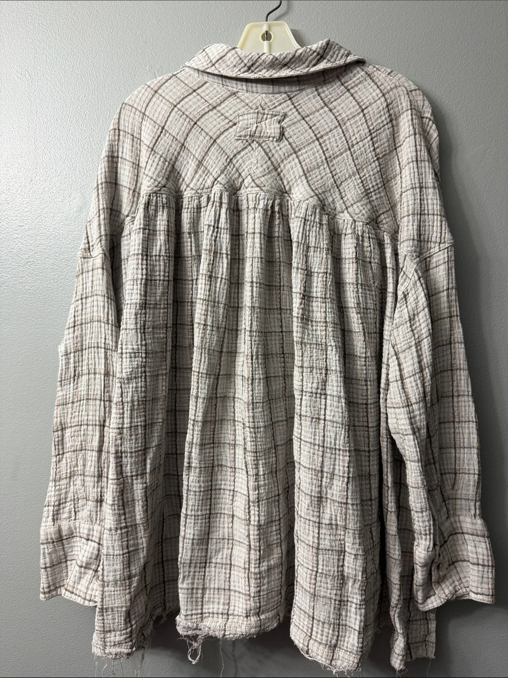 Free People "We The Free" Cardiff Plaid Tunic plaid gauze button down Top Large - Picture 8 of 9